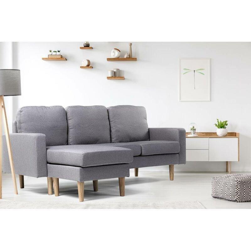 Açık Gri Polyester Kumaş Ahşap Ters Çevrilebilir Uzanma Modüllü Köşe Koltuk - 194x75 cm - 152451