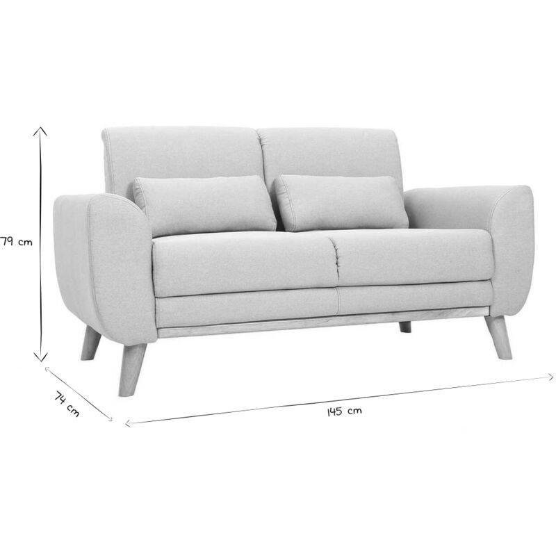 Açık Gri Polyester Kumaş Masif Ahşap Ayaklı İskandinav İkili Koltuk - 145 cm - 154077