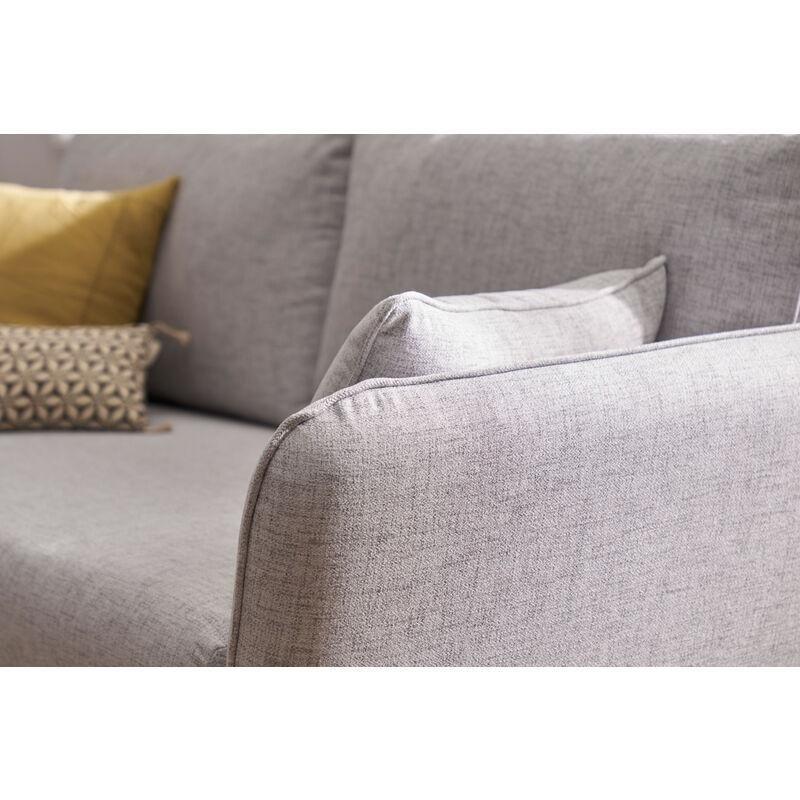 Açık Gri Polyester Kumaş Masif Kayın Ayaklı İskandinav Tasarım Üçlü Koltuk - 206 cm - 154098