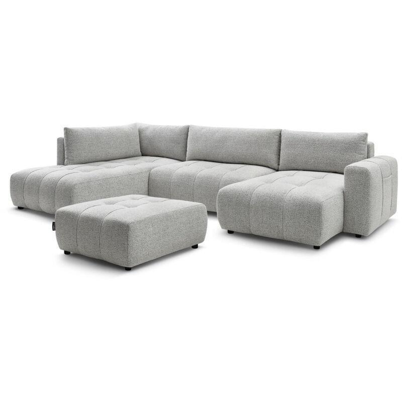 Açık Gri Polyester Kumaş Yataklı Sandıklı Puflu Panoramik Köşe Koltuk Takımı - 370x200 cm - 152524
