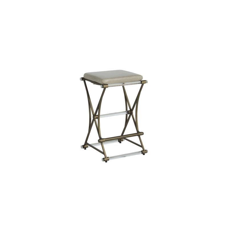 Açık Gri Suni Deri Antik Gold Metal Çapraz Destekli Sırtlıksız Plastik Bar Sandalyesi - 68 cm - 148332