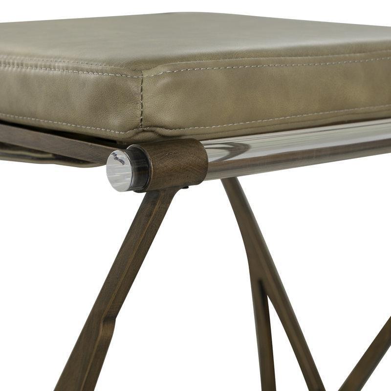 Açık Gri Suni Deri Antik Gold Metal Çapraz Destekli Sırtlıksız Plastik Bar Sandalyesi - 68 cm - 148332