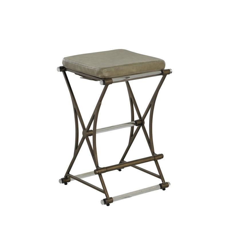 Açık Gri Suni Deri Antik Gold Metal Çapraz Destekli Sırtlıksız Plastik Bar Sandalyesi - 68 cm - 148332