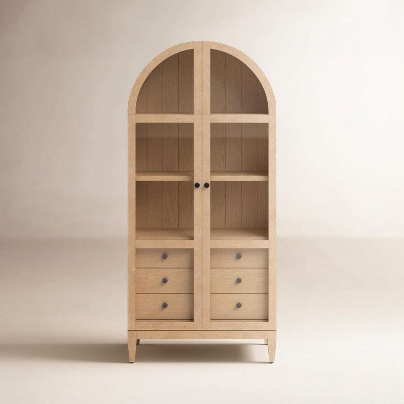 Açık Kahverengi Masif Meşe Kemerli 3 Çekmeceli Cam Kapaklı Vitrin - Gümüşlük - 92x46x199 cm - 157237