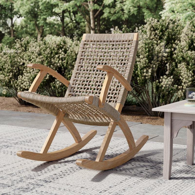 Açık Kahverengi Masif Okaliptüs Ahşap Halat Örgü Eskitme Tasarımlı Sallanan Sandalye - 146430