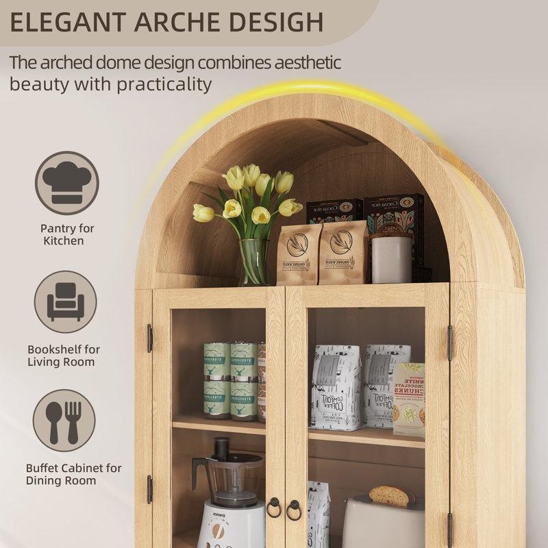 Açık Kahverengi MDF Kemerli Cam Kapaklı Çekmeceli Vitrin - Gümüşlük - 181 cm - 156877