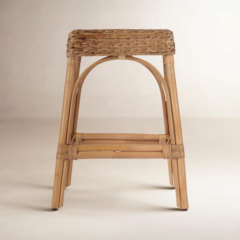 Açık Kahverengi Rattan El Yapımı Sırtlıksız Hasır Bar Sandalyesi - 63 cm - 148233