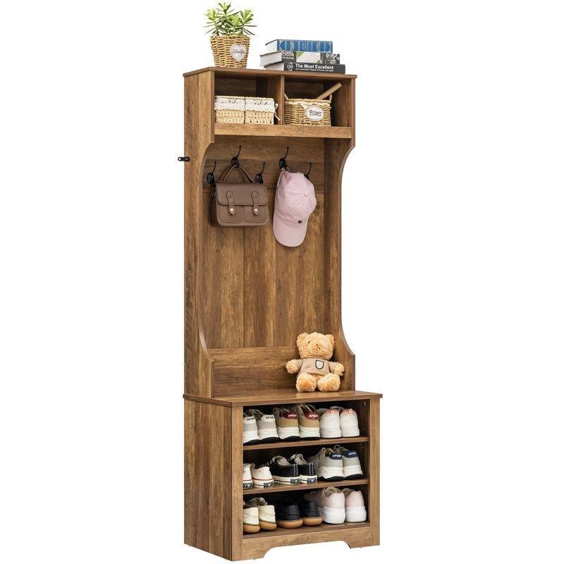 Açık Kahverengi Suntalam LED Işıklı Oturaklı Ayakkabılıklı Portmanto Vestiyer - 60 cm - 159724