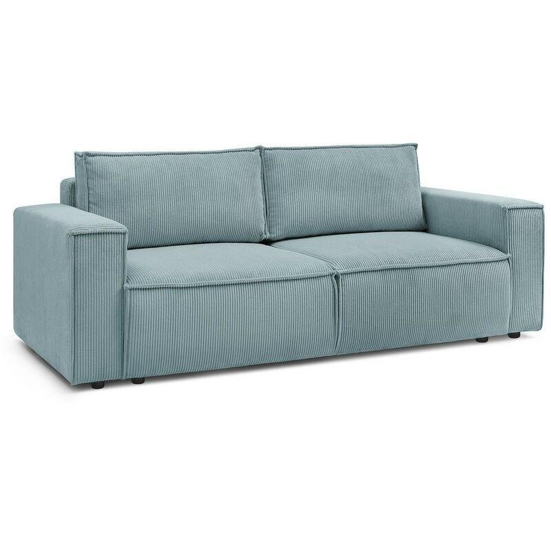 Açık Mavi Fitilli Kadife Vintage Tasarım Üçlü Koltuk - 242 cm - 152510