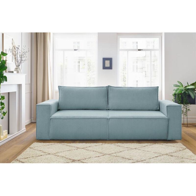 Açık Mavi Fitilli Kadife Vintage Tasarım Üçlü Koltuk - 242 cm - 152510