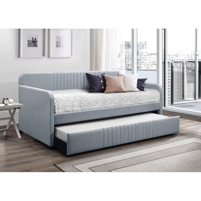 Açık Mavi Keten Dokulu Yavru Yataklı Daybed Karyola - 209x109 cm - 142726