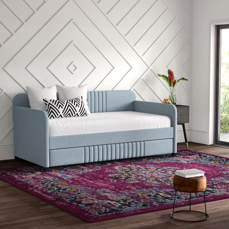 Açık Mavi Keten Dokulu Yavru Yataklı Daybed Karyola - 209x109 cm - 142726