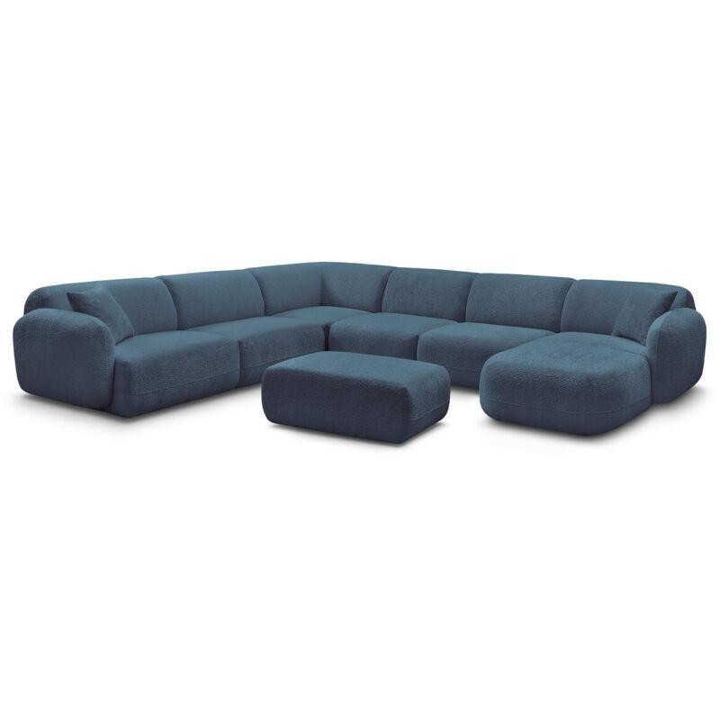 Açık Mavi Şönil Kumaş Modüler Puflu Panoramik U Köşe Koltuk Takımı - 152178