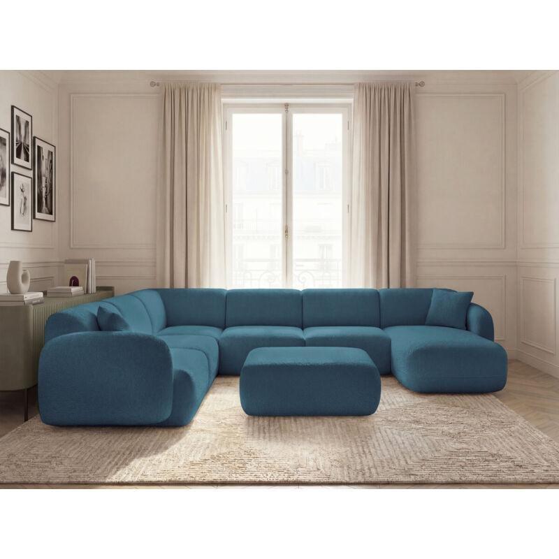 Açık Mavi Şönil Kumaş Modüler Puflu Panoramik U Köşe Koltuk Takımı - 152178