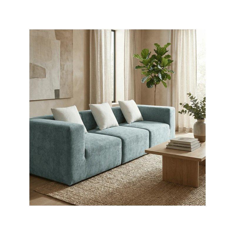 Adaçayı ve Beyaz Flanel Kumaş Minimalist 3 Kişilik Koltuk - 300 cm - 155497