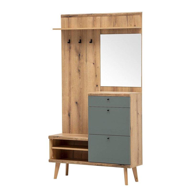 Adaçayı Yeşili Sunta Çekmeceli Metal Kulplu Portmanto Vestiyer - 110x200 cm - 159250