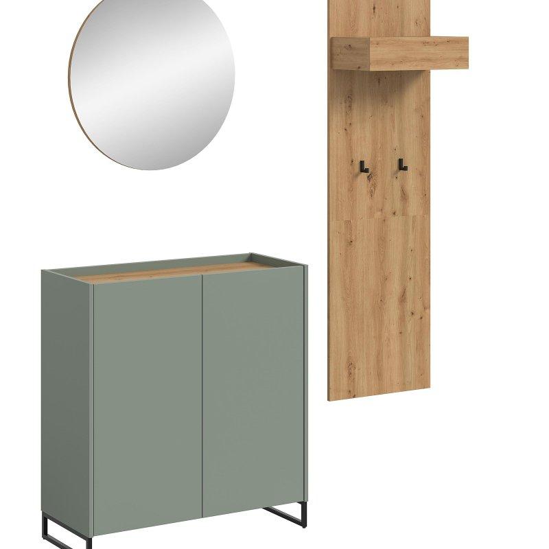 Adaçayı Yeşili Sunta Panelli Aynalı 3 Parçalı Portmanto Vestiyer Seti - 197 cm - 159157