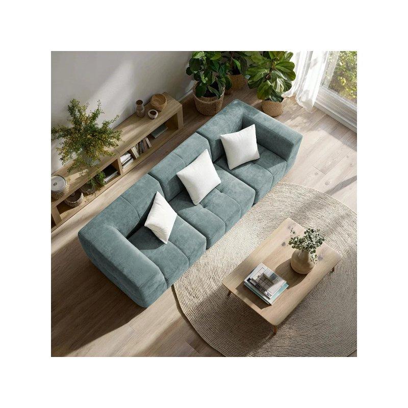 Adaçayı Yeşili ve Beyaz Flanel Kumaş Yuvarlak Hatlı Koltuk - 92x92 cm - 155308