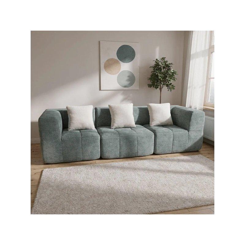 Adaçayı Yeşili ve Beyaz Flanel Kumaş Yuvarlak Hatlı Koltuk - 92x92 cm - 155308