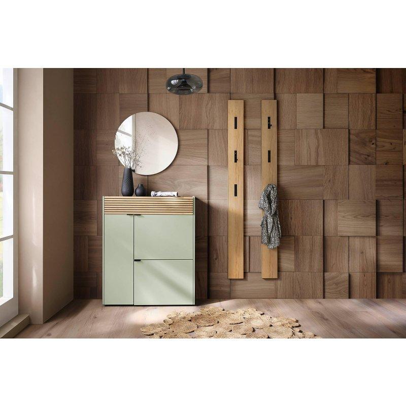 Adaçayı Yeşili ve Navarra Dekoru Sunta 4 Parça Aynalı Komodinli Portmanto Vestiyer Seti - 158875