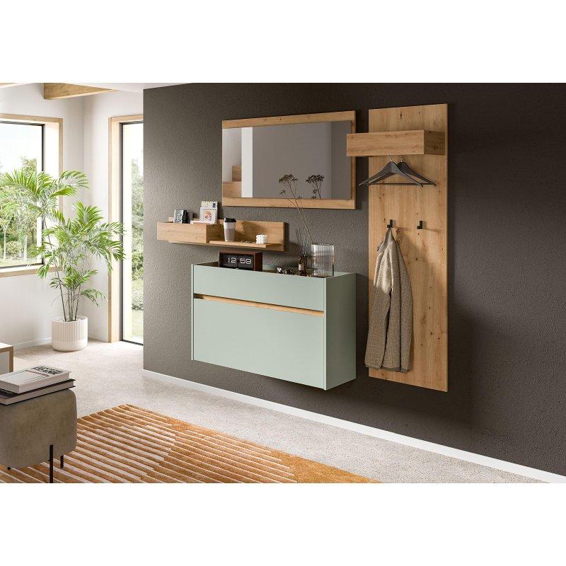 Adaçayı Yeşili ve Zanaatkar Dekor Yonga Levha 4 Parçalı Aynalı Portmanto Vestiyer - 192 cm - 159028