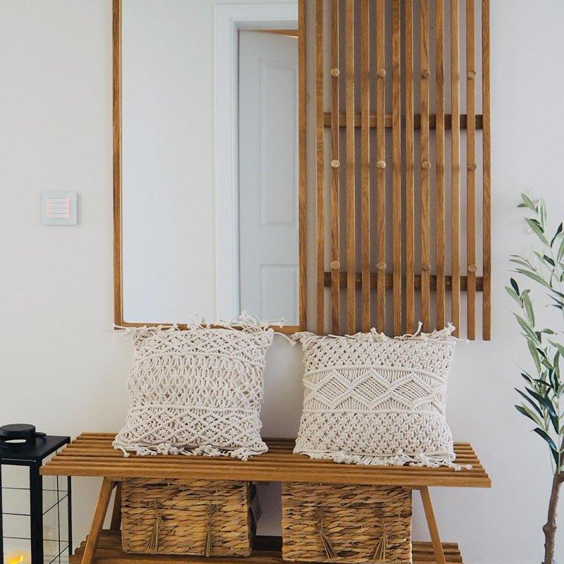 Ahşap 4 Parçalı Aynalı Oturaklı Portmanto Vestiyer Seti - 94x170 cm - 158833