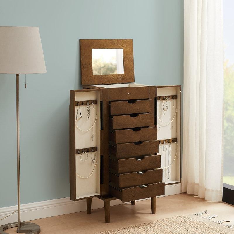 Ahşap Aynalı Çekmeceli Ayaklı Takı Dolabı - 97x46x34 cm - 145359