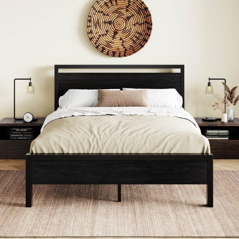 Ahşap Başlıklı Metal Endüstriyel Platform Karyola - 160x200 cm - 143287