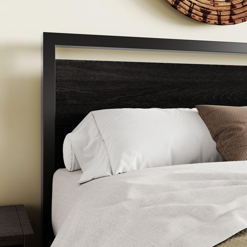 Ahşap Başlıklı Metal Endüstriyel Platform Karyola - 160x200 cm - 143287