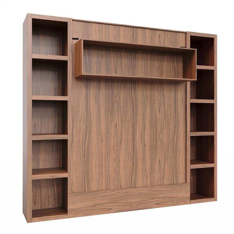 Ahşap Desenli Endüstriyel Ahşap İki Kitaplıklı Pistonlu Duvar Yatağı - 267 cm - 144336