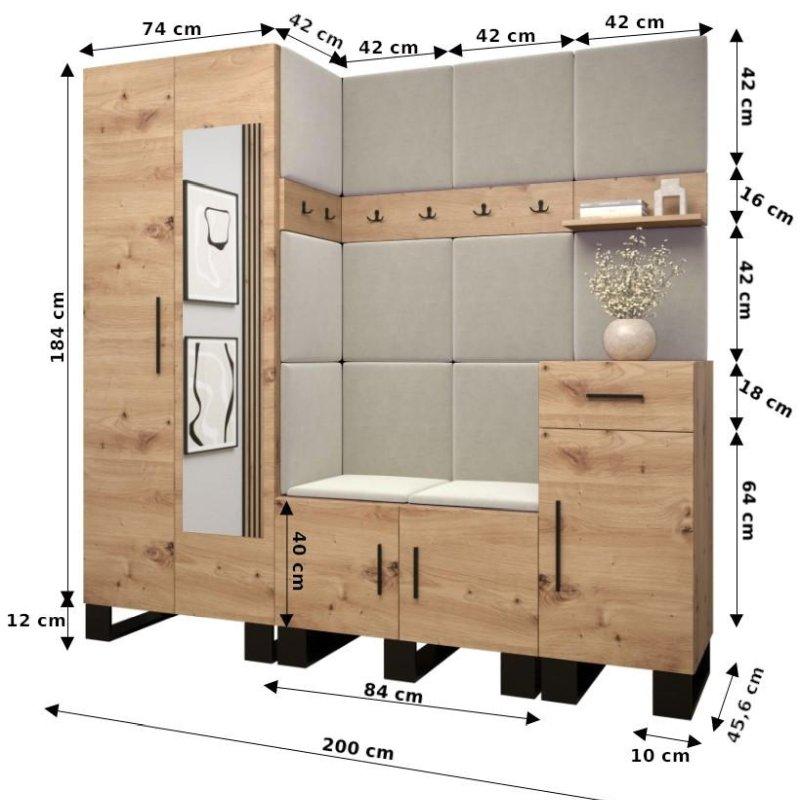 Ahşap Döşemeli Panelli Yüksek Ayaklı Portmanto Vestiyer - 200 cm - 159253