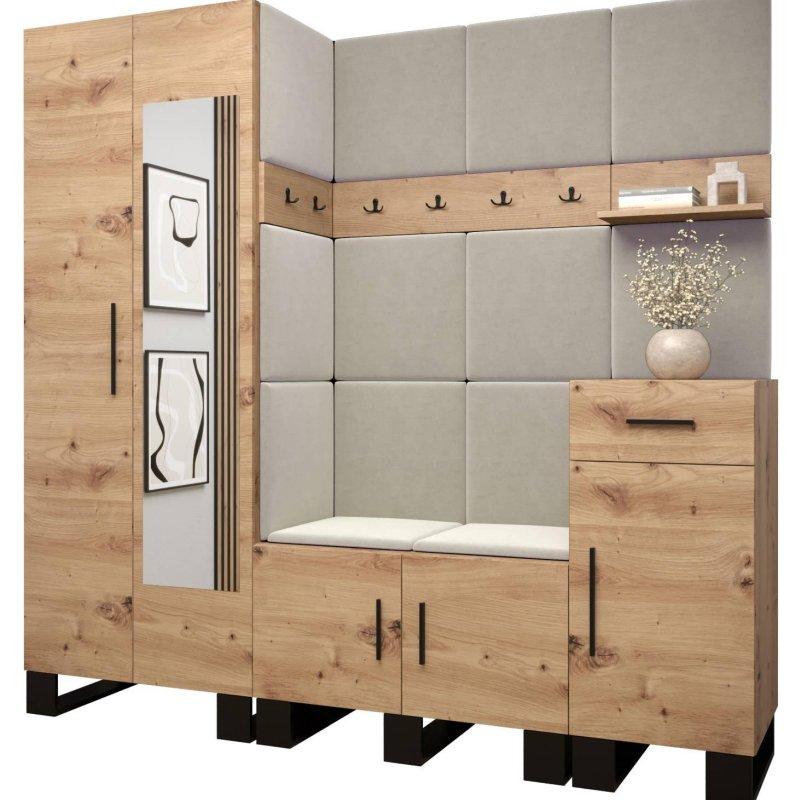 Ahşap Döşemeli Panelli Yüksek Ayaklı Portmanto Vestiyer - 200 cm - 159253