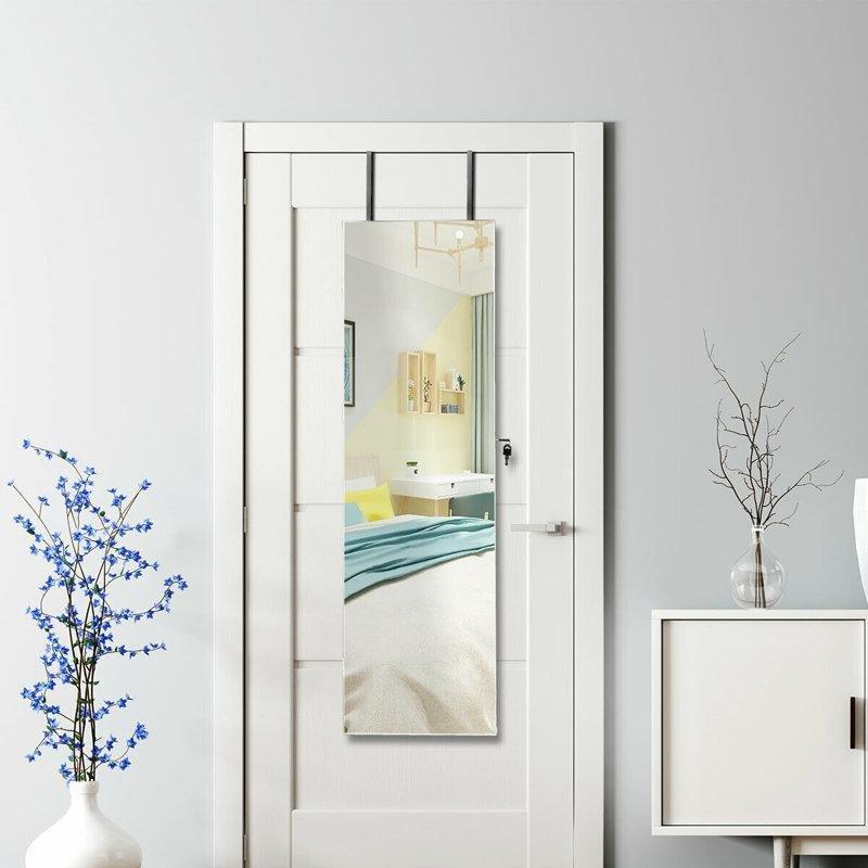 Ahşap Kilitli Kapıya Asılabilen Led Işıklı Boy Aynalı Takı Dolabı - 121x36 cm - 145341