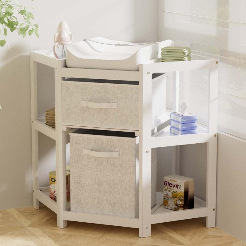 Ahşap Köşe Tipi Raflı ve Sepetli Alt Değiştirme Masası - 103 cm - 163237