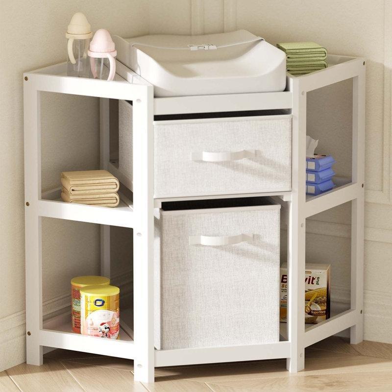 Ahşap Köşe Tipi Raflı ve Sepetli Alt Değiştirme Masası - 103 cm - 163237