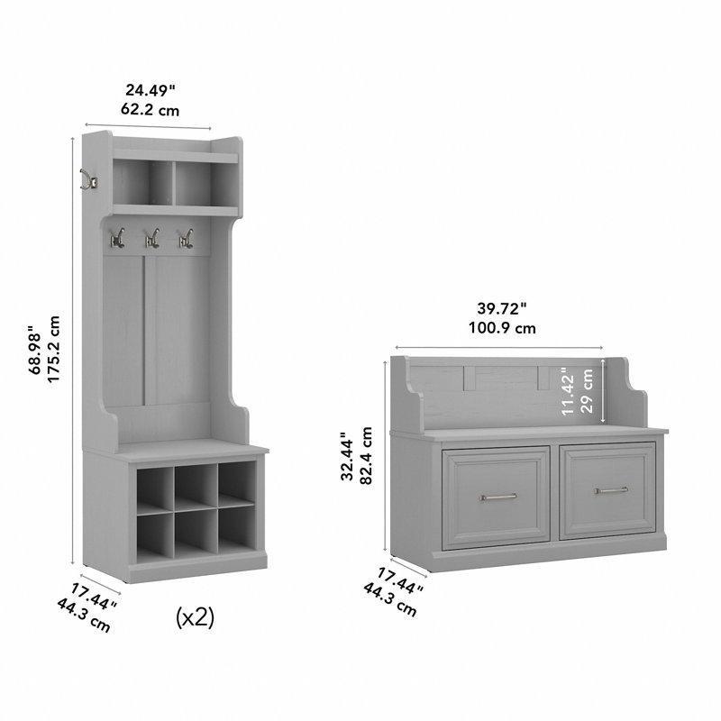 Ahşap Oturaklı Ayakkabılıklı ve Çekmeceli 3 Parçalı Portmanto Vestiyer Seti - 102 cm - 159790