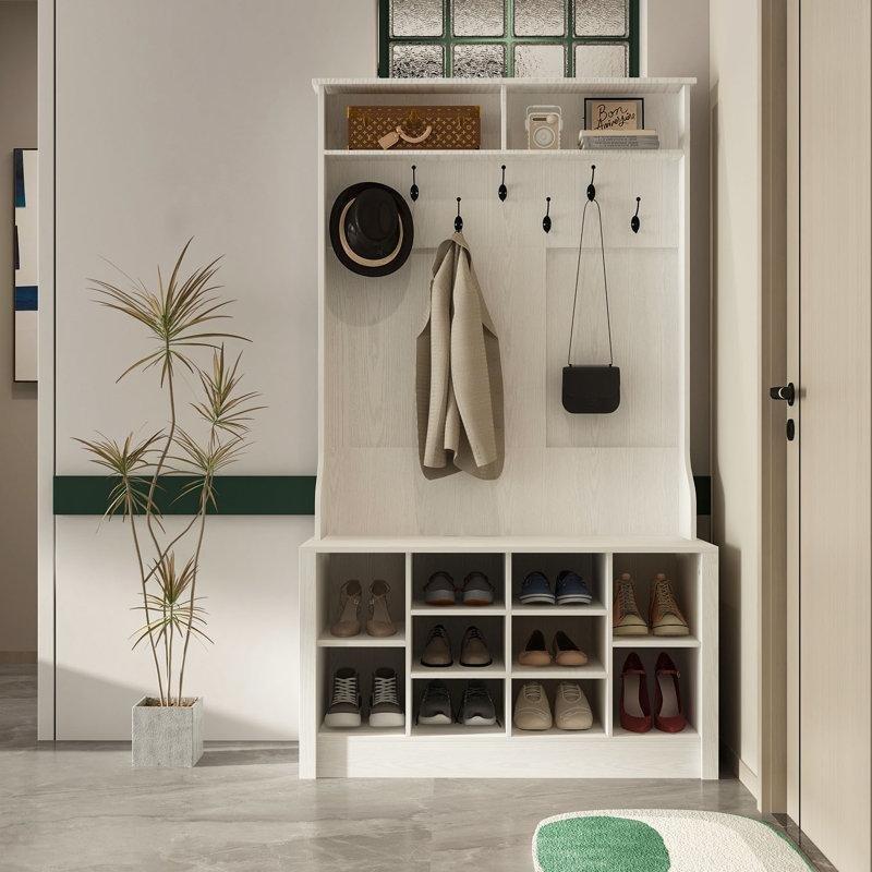 Ahşap Oturaklı ve Ayakkabılıklı Portmanto Vestiyer - 101x174 cm - 159712