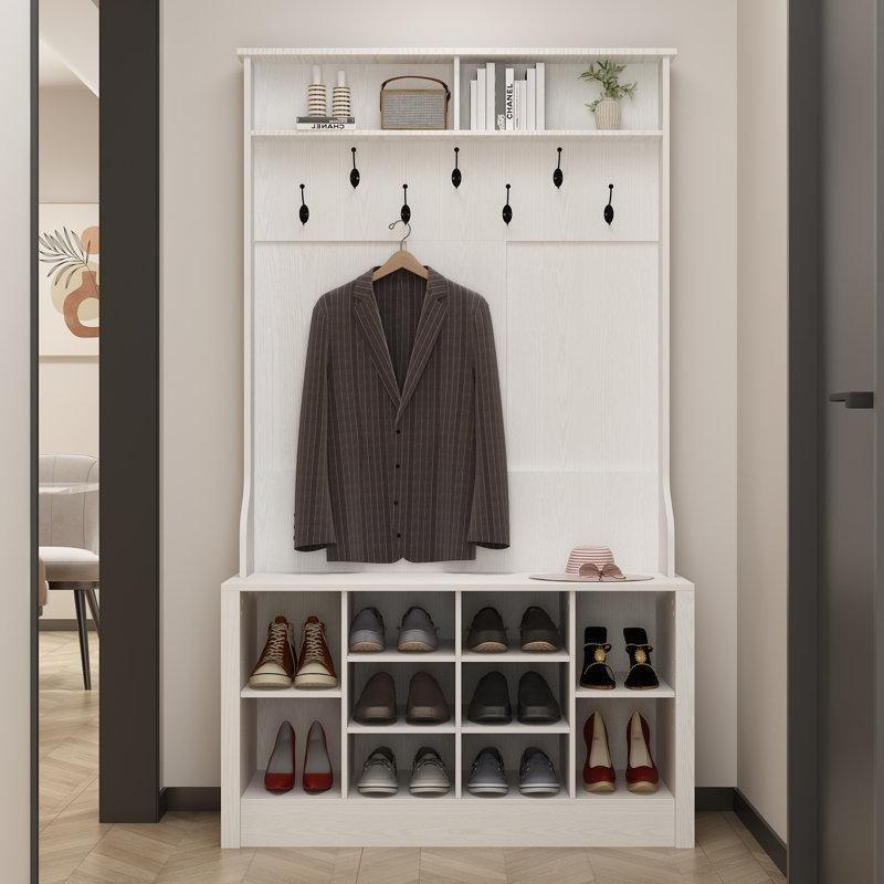 Ahşap Oturaklı ve Ayakkabılıklı Portmanto Vestiyer - 101x174 cm - 159712