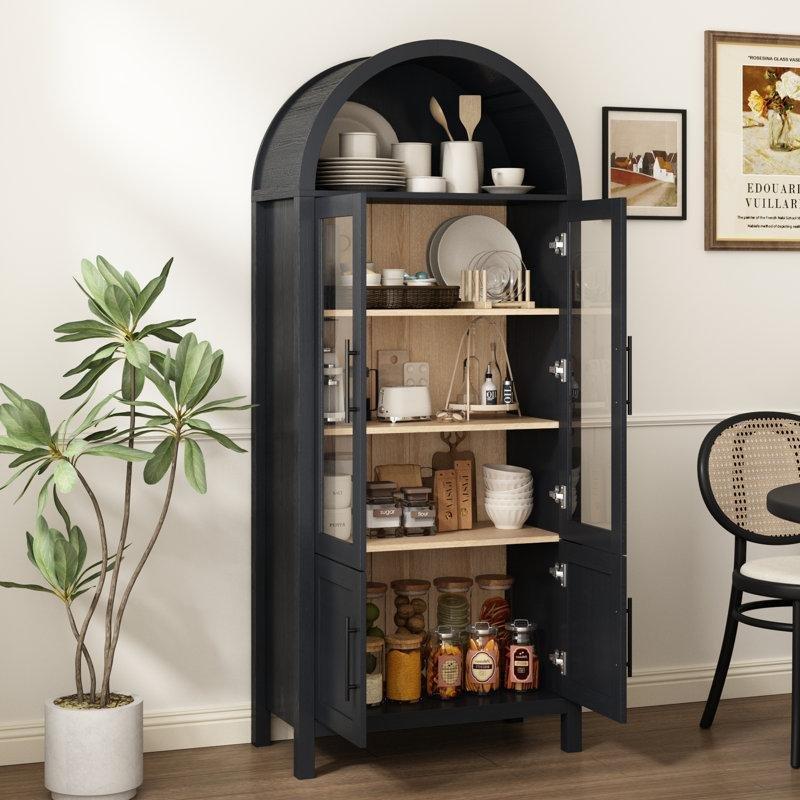 Ahşap Rengi MDF Kemerli Cam Kapaklı Vitrin Gümüşlük - 181 cm - 156925