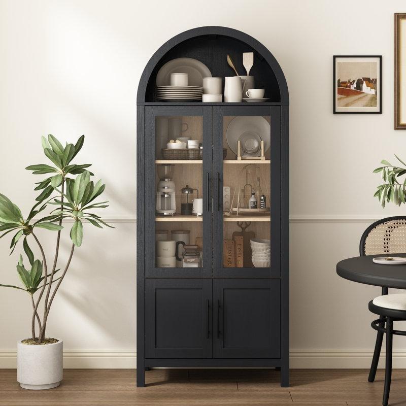 Ahşap Rengi MDF Kemerli Cam Kapaklı Vitrin Gümüşlük - 181 cm - 156925