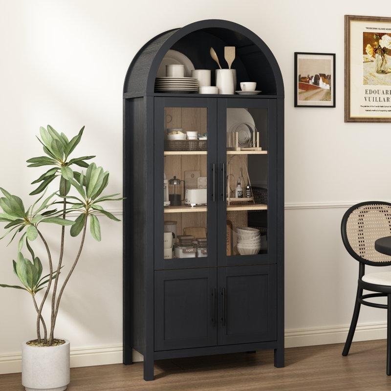 Ahşap Rengi MDF Kemerli Cam Kapaklı Vitrin Gümüşlük - 181 cm - 156925
