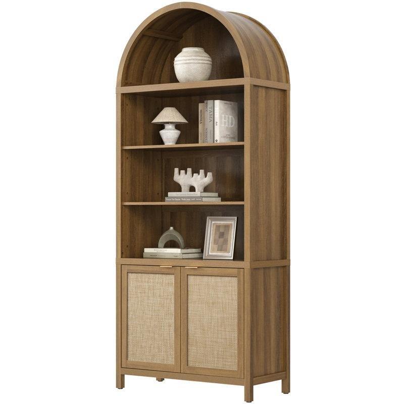 Ahşap Rengi Rattan Kemerli Ayarlanabilir Raflı Vitrin - Gümüşlük - 91x214 cm - 157372