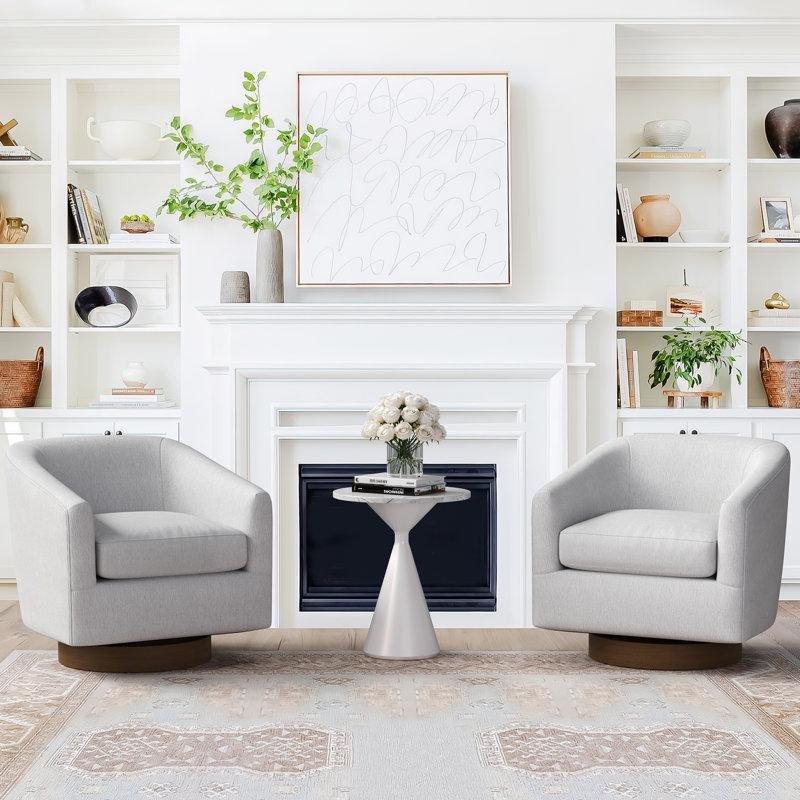 Ahşap Tabanlı Polyester Kumaş 360° Döner Fıçı Koltuk - 2'li Set - 156208