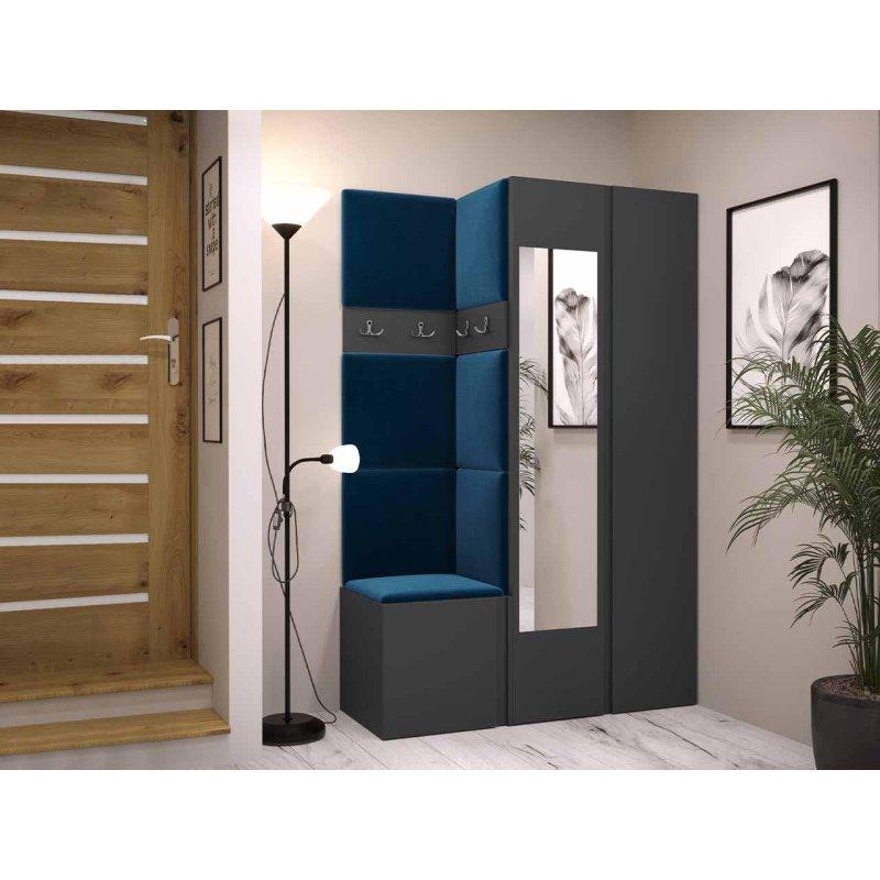 Ahşap ve Antrasit Rengi Aynalı Oturaklı Modüler Portmanto Vestiyer - 116x186x46 cm - 159301