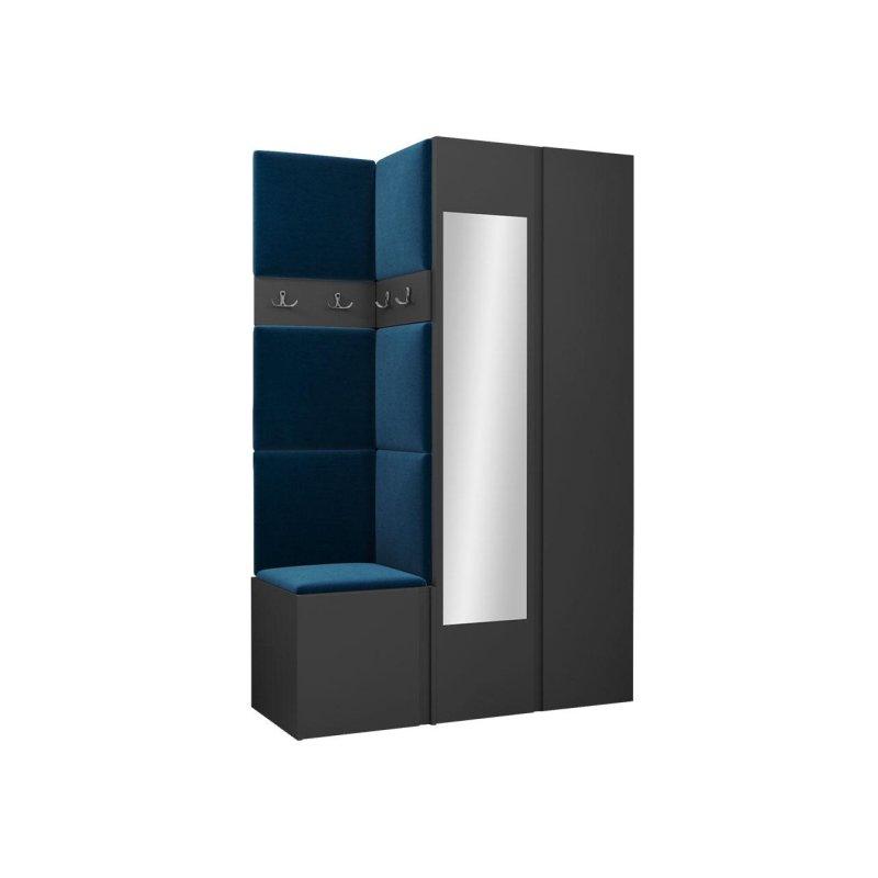 Ahşap ve Antrasit Rengi Aynalı Oturaklı Modüler Portmanto Vestiyer - 116x186x46 cm - 159301