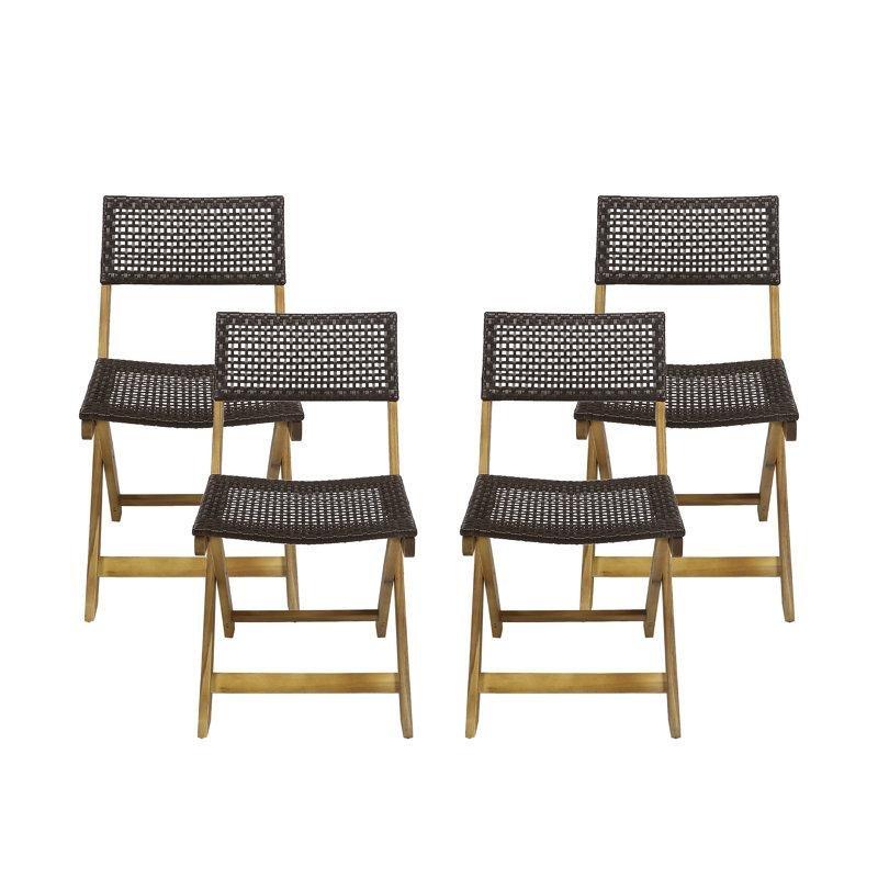 Akasya Ağacı ve Hasır Oturaklı 4lü Set Katlanır Sandalye - 146097