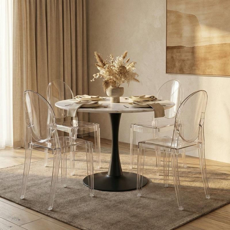 Akrilik İstiflenebilir Yuvarlak Sırtlı Şeffaf Sandalye - 146757