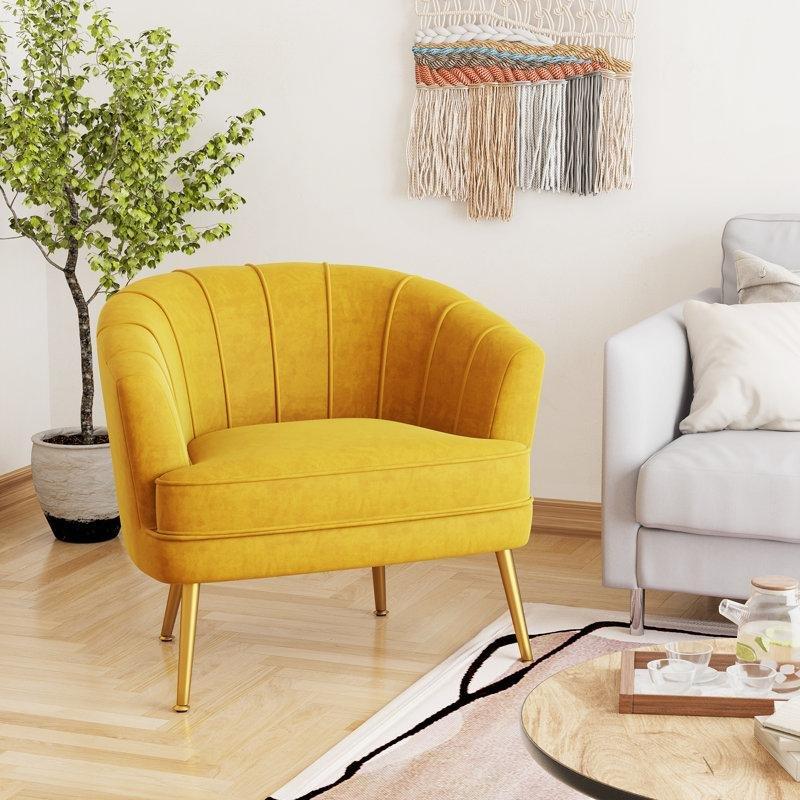 Altın Rengi Metal Ayaklı Dikey Dikişli Kadife Berjer Koltuk - 156757