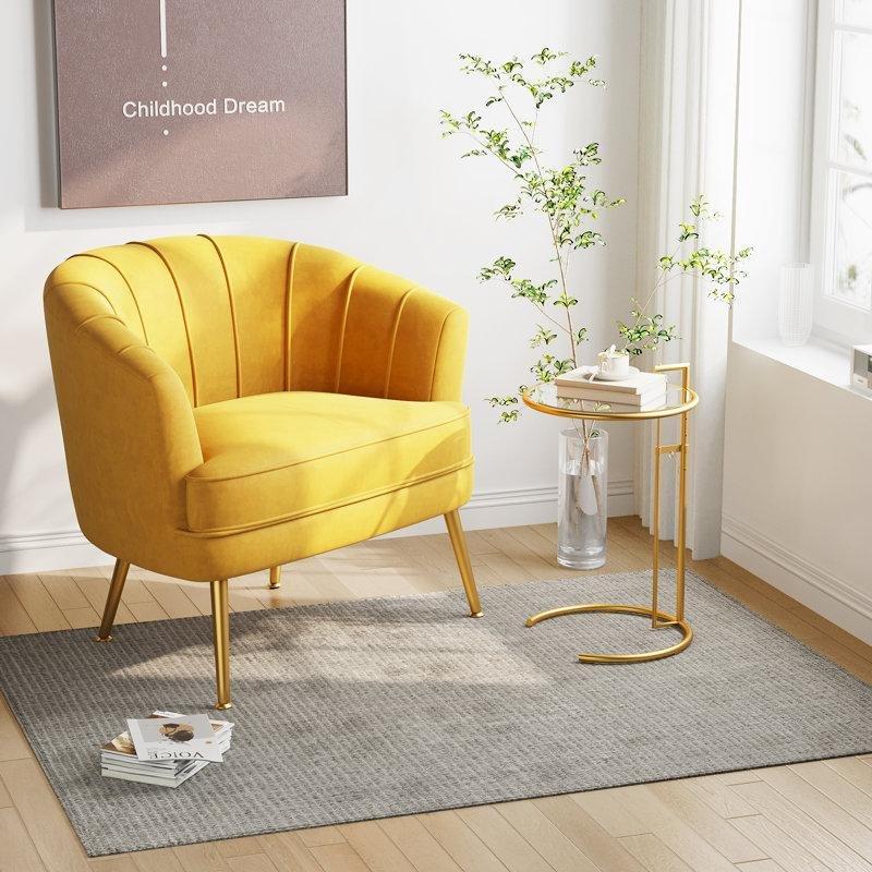 Altın Rengi Metal Ayaklı Dikey Dikişli Kadife Berjer Koltuk - 156757