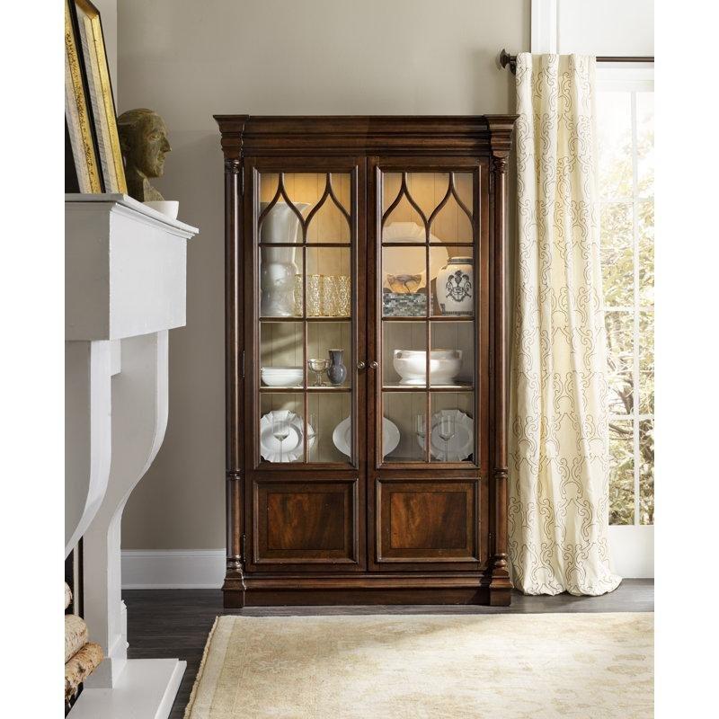 Antik Beyaz Kontrastlı Koyu Ahşap MDF Kemerli Dokunmatik Aydınlatmalı Vitrin - Gümüşlük - 132x46x213 cm - 157228